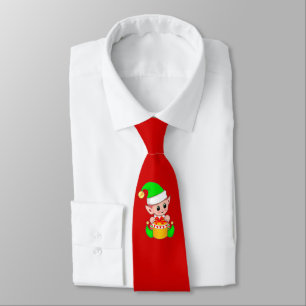 Gravata Elfo de Natal Fofo Moderno em Vermelho