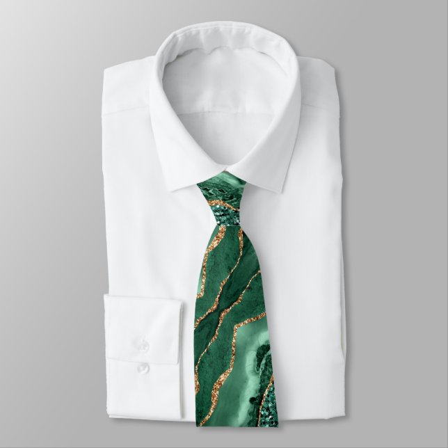 Gravata Emerald Green Dourado Glitter Sparkly Marble Tie (Amarrado)