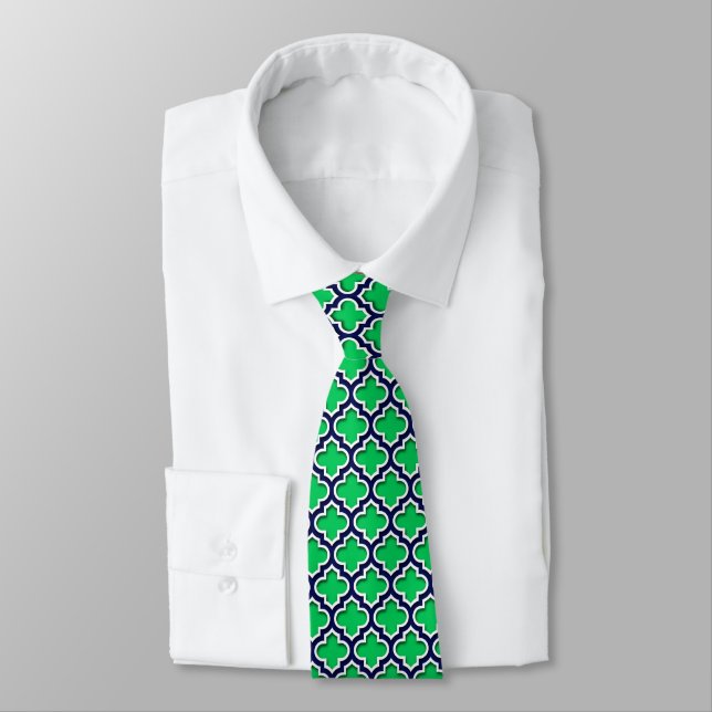 Gravata Emerald Green - Marinho Branco Quatrefoil Marroqui (Amarrado)