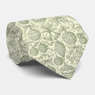 Gravata Enfeite de Natal Antigo Toile Verde Sage Creme