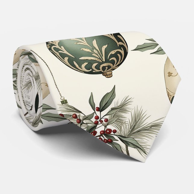 Gravata Enfeites de natal verdes e Dourados (Rolled)
