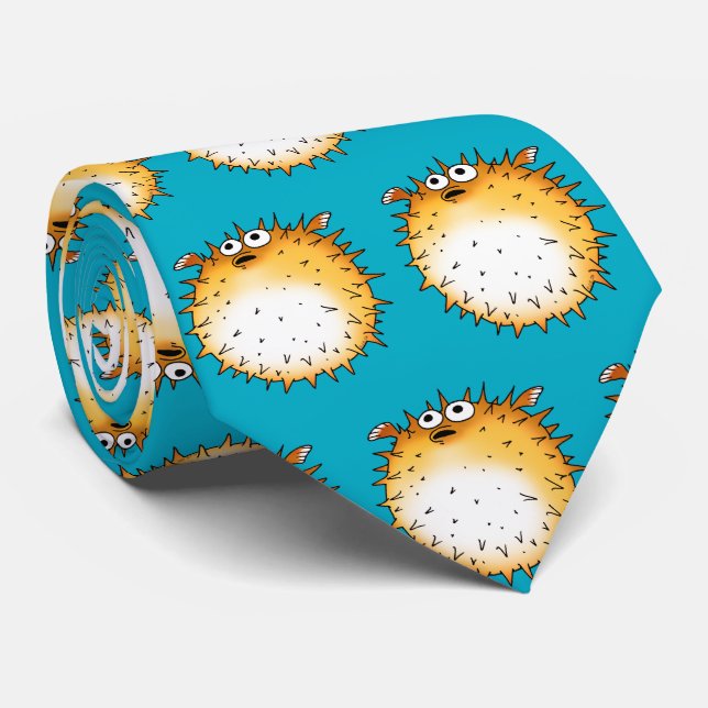Gravata Engraçado Cartoon Puffer Fish Design (Rolled)