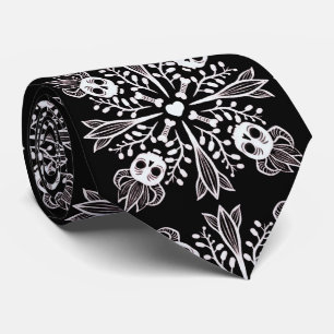 Gravata Engraçado Caveira Negra E Halloween Branco
