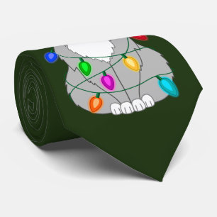 Gravata Engraçado Gato de Árvore de Natal Louco em Luzes C