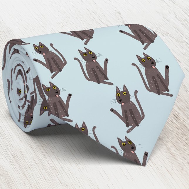Gravata Engraçado Humor de Gato (Funny cat humor blue pattern neck tie)