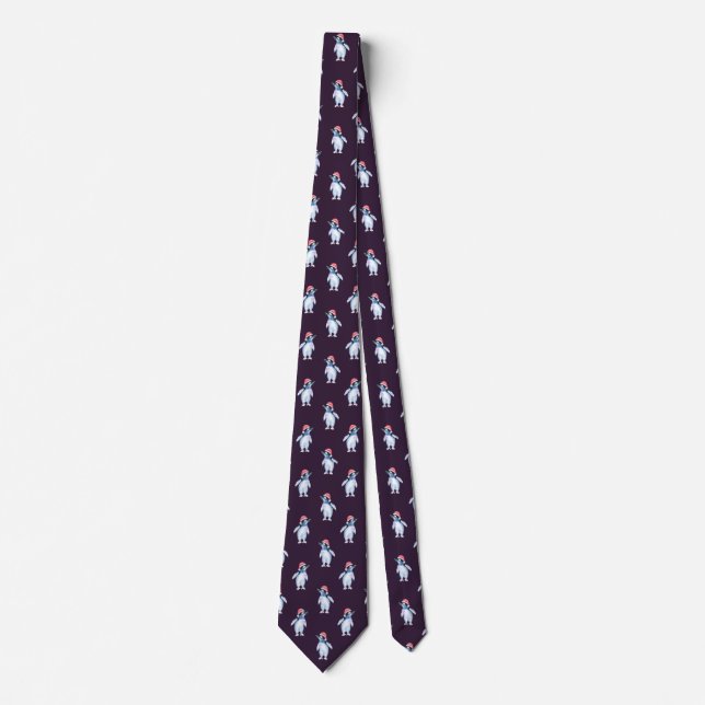 Gravata Engraçado Tie Pinguim Roxo para Amantes de os anim (Frente)