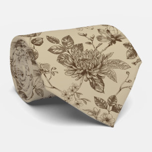 Gravata Esboço de flor marrom, floral elegante