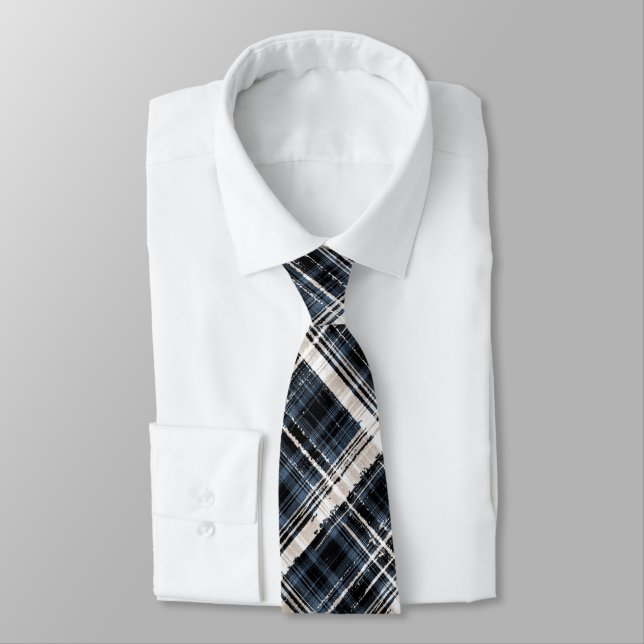 Gravata Escocês, preto e branco, tartan,na moda, clássico (Amarrado)