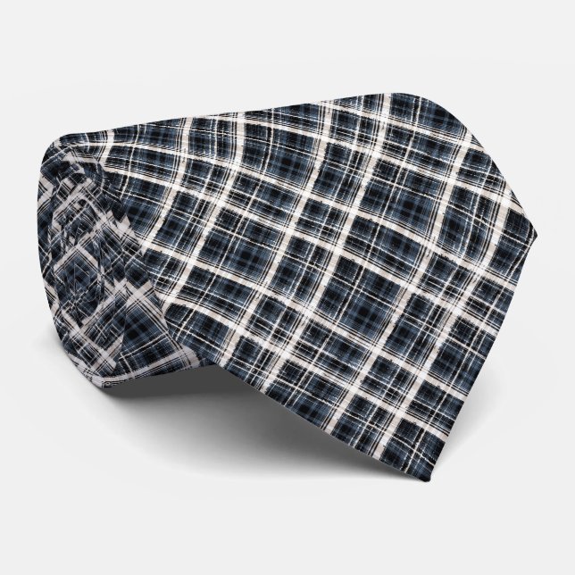 Gravata Escocês, preto e branco, tartan,na moda, clássico (Rolled)