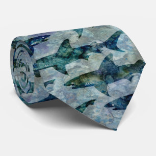 Gravata Escola de Tubarões em Azul-Watery