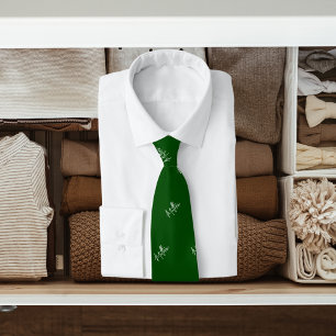 Gravata Escrito moderno com padrão branco verde