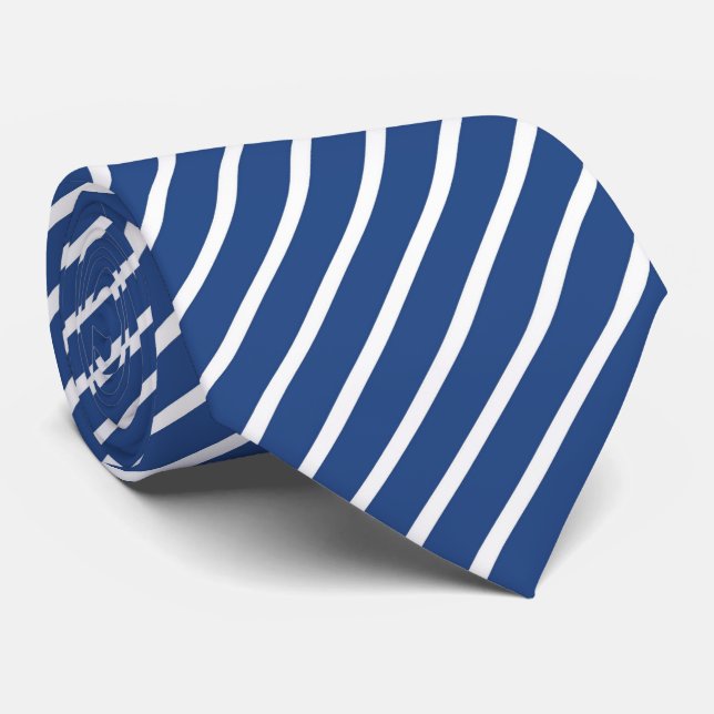 Gravata Escuro Azul, Branco, Traços Diagonais (Rolled)