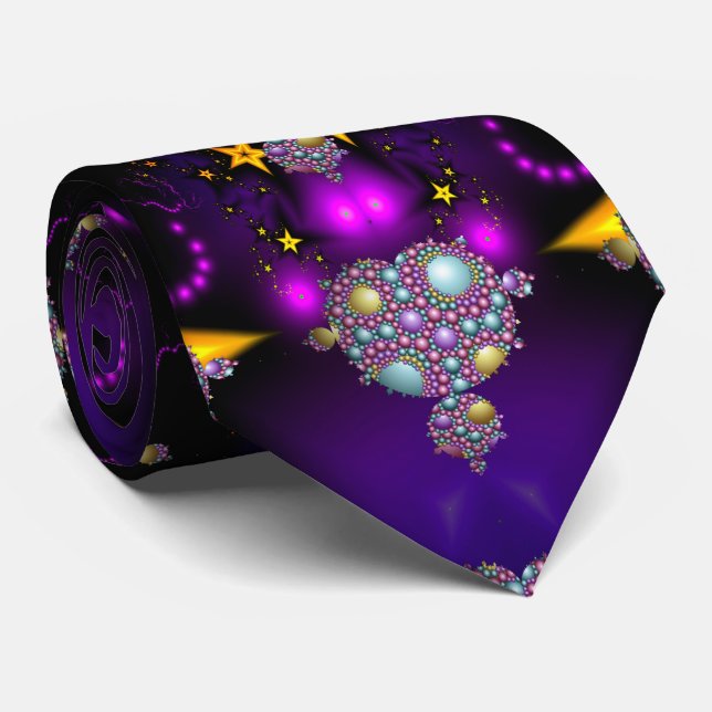 Gravata Esfera Apoloniana Fractal Mandelbrot Dourada Roxa (Rolled)