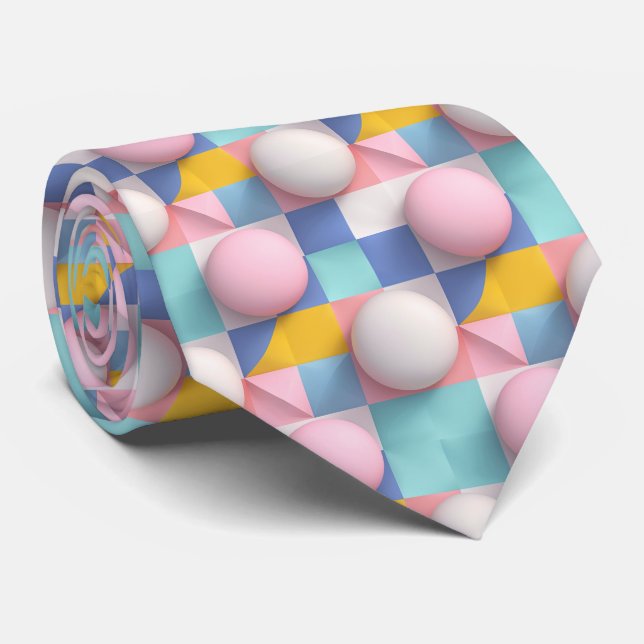 Gravata Esferas de Pastel 3D e Padrão Geométrico (Rolled)