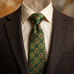 Gravata Esmeralda Verde e Dourado Boêmio