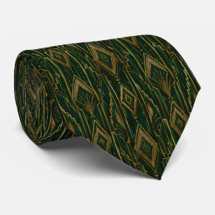 Gravata Esmeralda Verde e Ouro Art Deco Diamante
