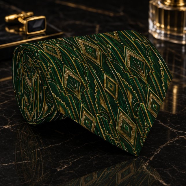 Gravata Esmeralda Verde e Ouro Art Deco Diamante (Criador carregado)