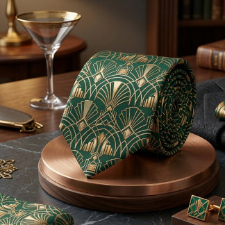 Gravata Esmeralda Verde Ouro Art Deco Gatsby Geométrico