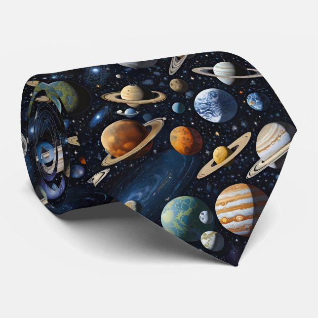 Gravata Espaço Com Planetas Luas Asteroides E Galáxias (Rolled)
