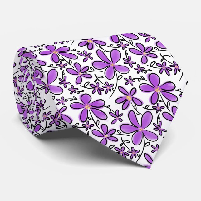 Gravata Espelho de flores roxas (Rolled)