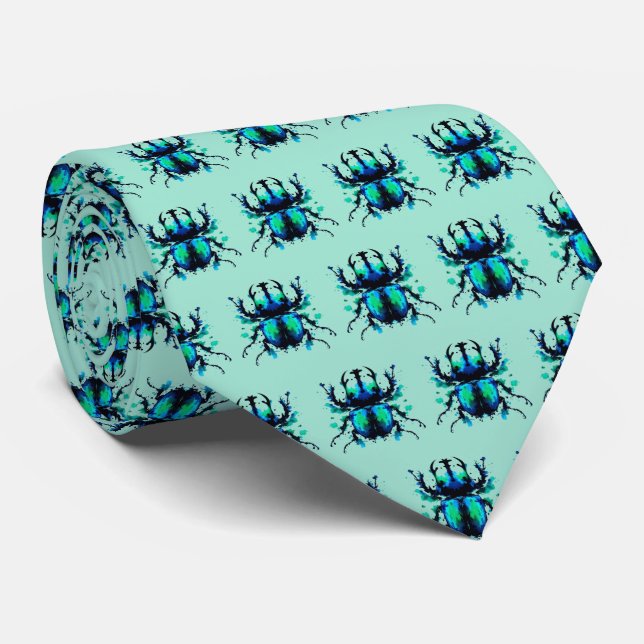 Gravata Esplat Scarab Beetle em Padrão Azul e Verde (Rolled)