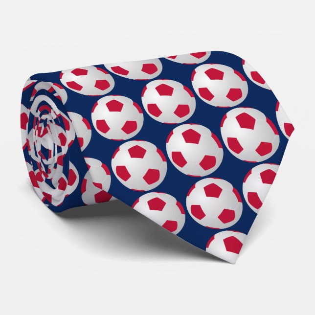Gravata Esportes Amarrados, Futebol Ball, Vermelho, Branco (Rolled)