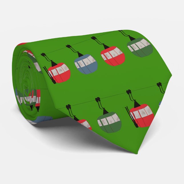 Gravata Esqui de Natal Engraçado Verde - Ilustração de Ele (Rolled)