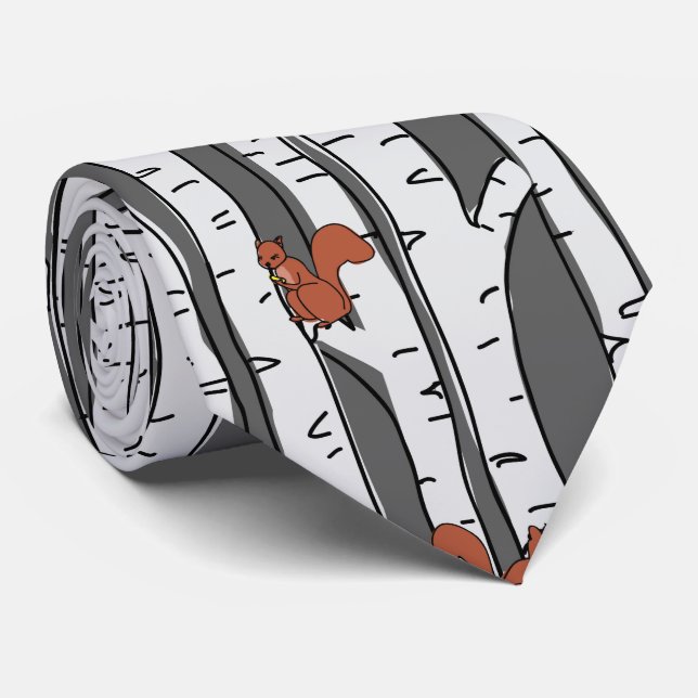 Gravata Esquilos em árvores de pássaros na cinza, bolotas  (Rolled)