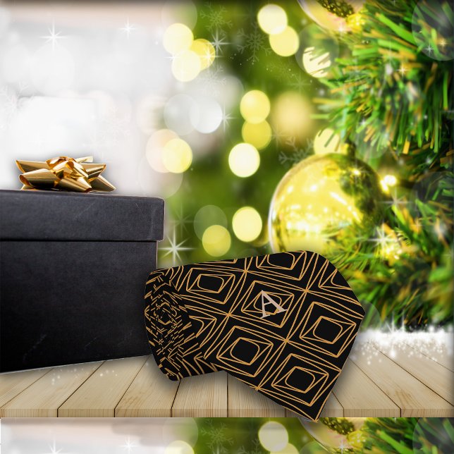 Gravata Estação Diamante Faux Dourado em Preto (Criador carregado)