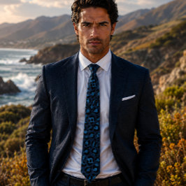 Gravata Estampa de leopardo azul e preto