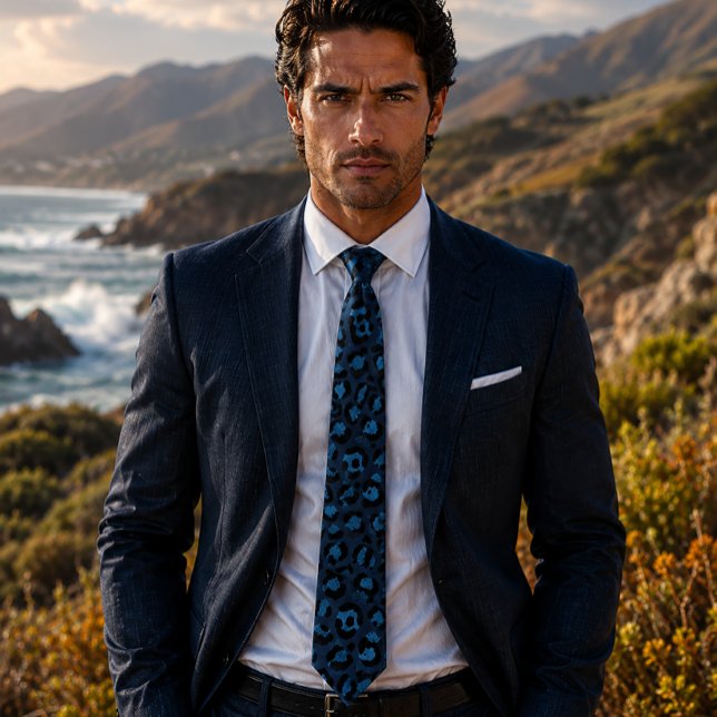 Gravata Estampa de leopardo azul e preto (Criador carregado)