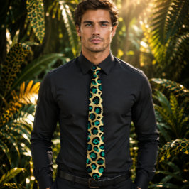 Gravata Estampa de leopardo dourado e azul Glam