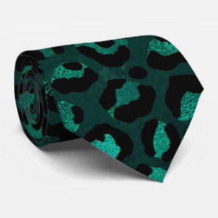 Gravata Estampa de leopardo em azul turquesa e preto