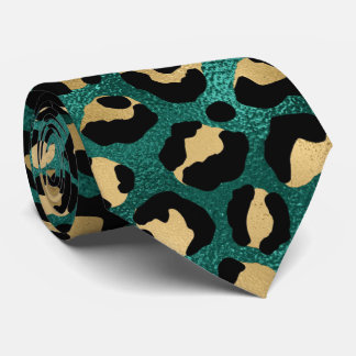 Gravata Estampa de leopardo em azul verde e dourado