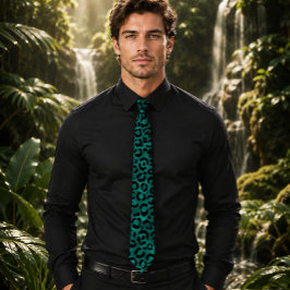 Gravata Estampa de leopardo em azul verde metálico vibrant