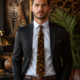Gravata Estampa de leopardo em bronze metálico