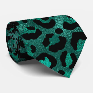 Gravata Estampa de leopardo metálico turquesa