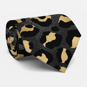 Gravata Estampa de leopardo preto e dourado