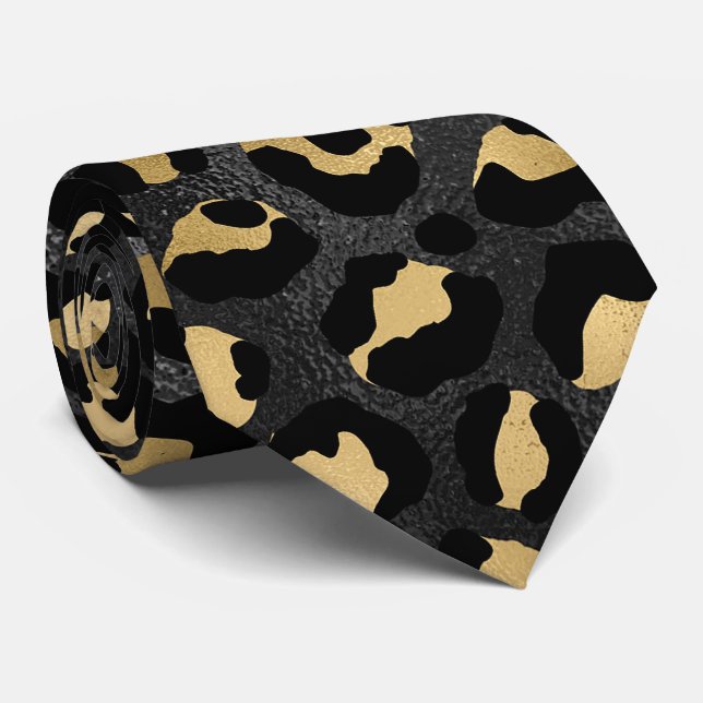 Gravata Estampa de leopardo preto e dourado (Rolled)
