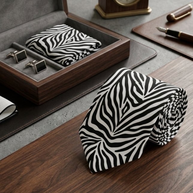 Gravata Estampa de Zebra Clássica Preta e Branca (Criador carregado)