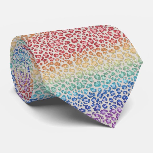 Gravata Estampada com Onça-pintada Arco-íris Brilh (Rolled)