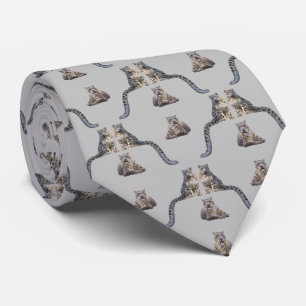 Gravata Estampada com Tema Leopardo da Neve (Cinza