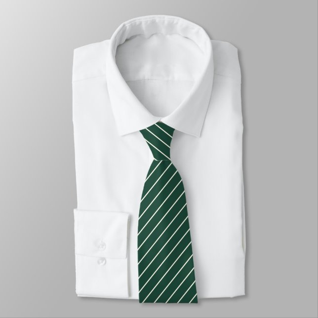 Gravata Este Verde com Pinstripes Brancas de Marfim (Amarrado)