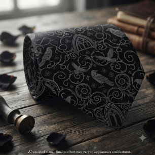 Gravata Estética de Casamento Gótico Noir Vitoriano Corvo