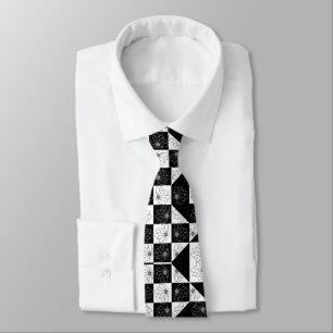 Gravata Estética Floral Vintage Xadrez Preto Branco