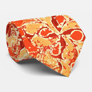 Gravata Estilo de Batik Vermelho Amarelo Laranja - Paisley