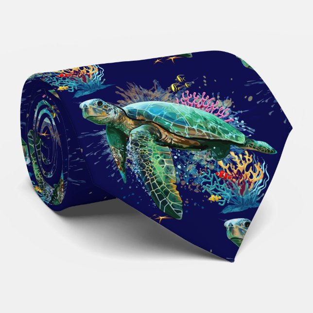 Gravata Estilo de cor da água submarina da tartaruga marin (Rolled)