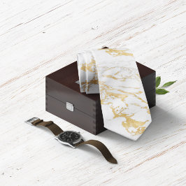 Gravata Estilo de Folha Ouro Elegante no Mármore Branco Ch