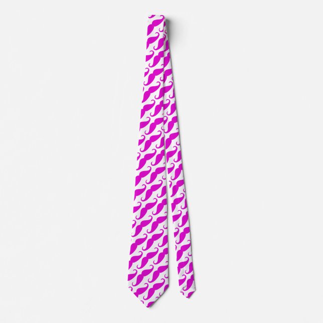 Gravata Estrada engraçada padrão de bigode de neon rosa-ro (Frente)