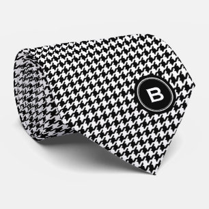 Gravata Estranho branco e preto clássico com monograma